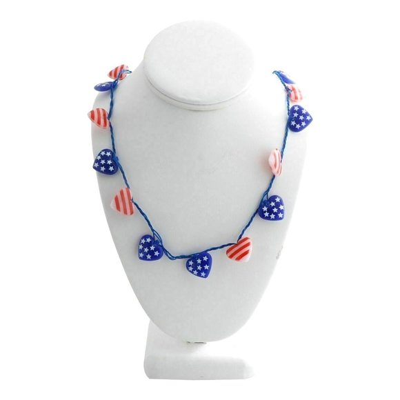 Patriotic Hearts Light Up Necklace Stars Stripes Red White Blue 36-inch Gift NEW - Picture 1 of 2